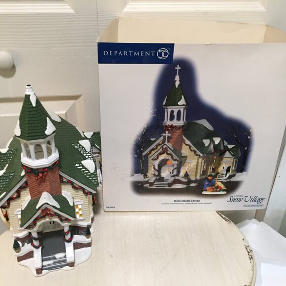 Dept 56 Stone Steeple Church Lighted Snow Village House **MISSING CROSSES** - Picture 1 of 12